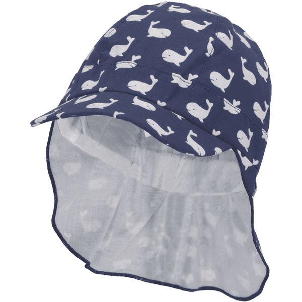 Sterntaler Peaked Cap met nekbeschermer Walvissen blauw 