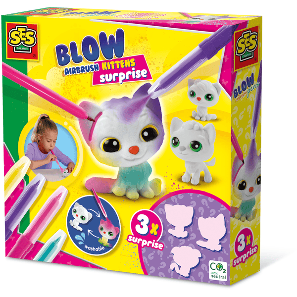 SES Creative® Blow airbrush pennen - Kitten verrassing 3x