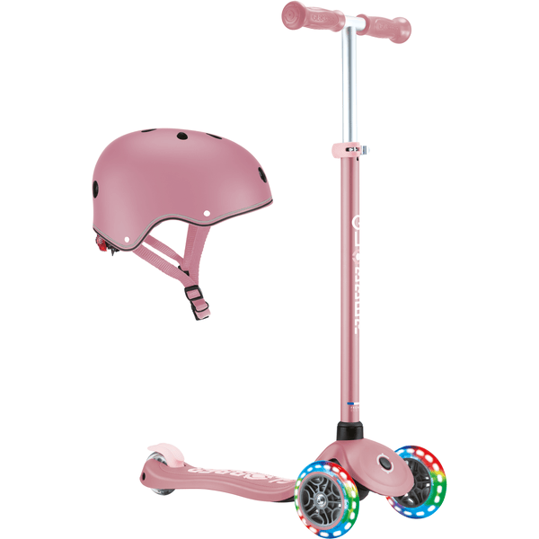 GLOBBER PRIMO PLUS LIGHTS rosa-pastellrosa, mit Leuchtrollen inkl. Helm