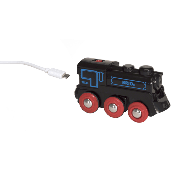 BRIO® WORLD Holzeisenbahn Schwarze Akku-Lok mit Mini-USB 33599