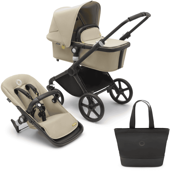 bugaboo Kinderwagen Set Fox Cub met Reiswieg en Buggyzitje Black/Desert Beige incl. Luiertas