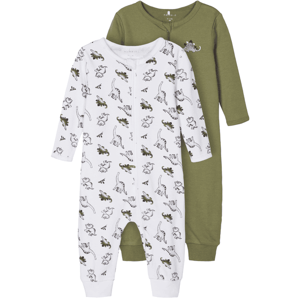 name it Sleepoverall 2-pakke loden Green Dino