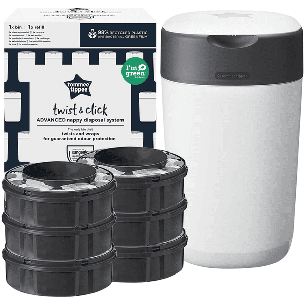 Tommee Tippee Poubelle à couches Twist & Click Advanced blanc, 6 recharges  Greenfilm