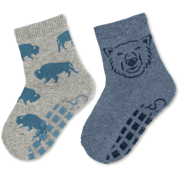 Sterntaler ABS ponožky dvojité balení bizon / lední medvěd světle šedé 