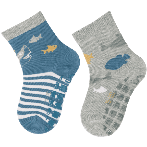 Sterntaler ABS sokken dubbelpak haai/vis medium blauw 