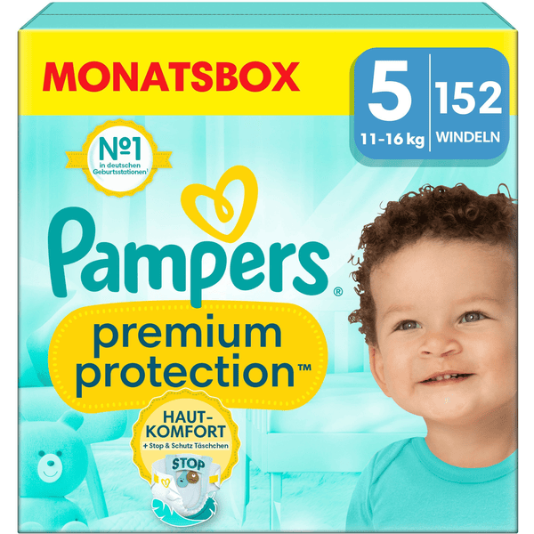 Pampers Premium Protection , størrelse 5 Junior , 11-16kg, månedlig kasse (1x 152 bleer)