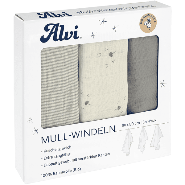 Alvi® Mullwindeln 3er Pack Faces 80 x 80 cm