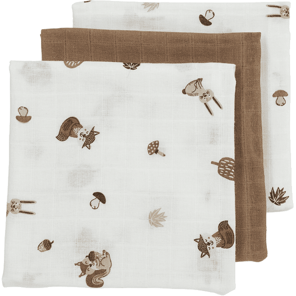 MEYCO Gaasluiers 3-pack Forest Animals - Toffee - 70 x 70 cm