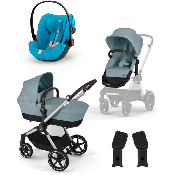 cybex GOLD Carrito de bebé EOS Lux Sky Blue con silla portabebés Cloud G i-Size Plus Beach Blue y adaptador 