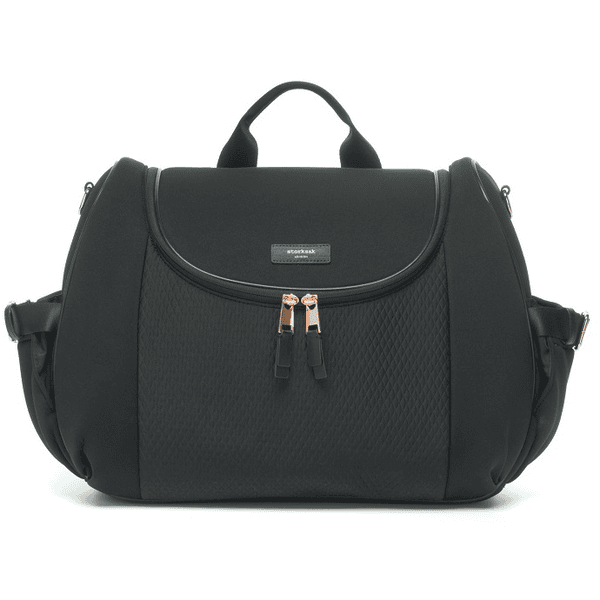 storksak Sac langer dos Poppy Luxe Black Scuba noir roseoubleu.fr