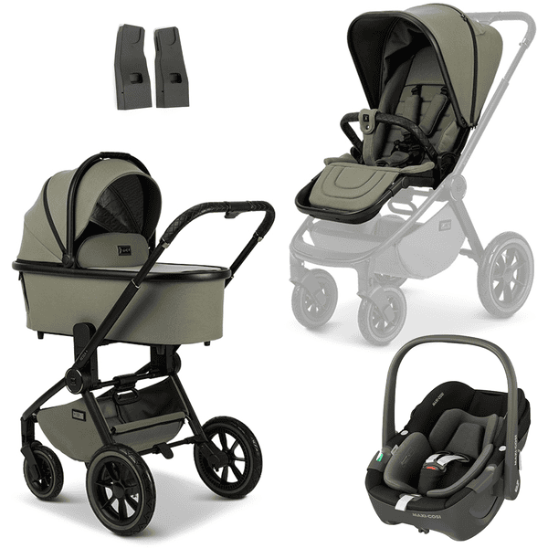 MOON green black Pebble Essential Black Resea Edition+ klapvogn mos/mat inkl. MAXI COSI babyautostol 360 og adapter