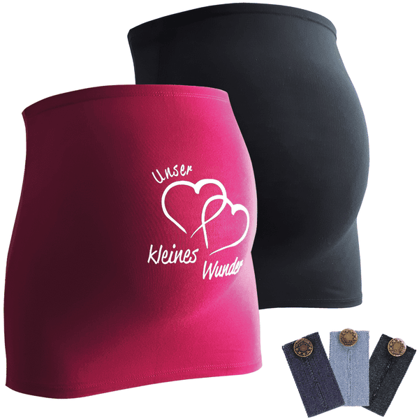 mamaband Bauchband 2er-Pack  Unser kleines Wunder + 3er Pack Hosenerweiterung schwarz/magenta