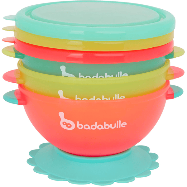 Badabulle Bunte Breischalen mit Deckel und Saugnapf