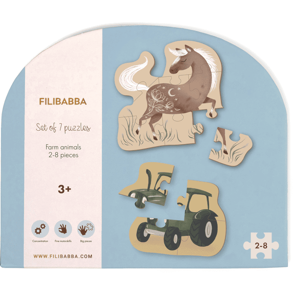Filibabba  Set med 7 pussel - bondgårdsdjur