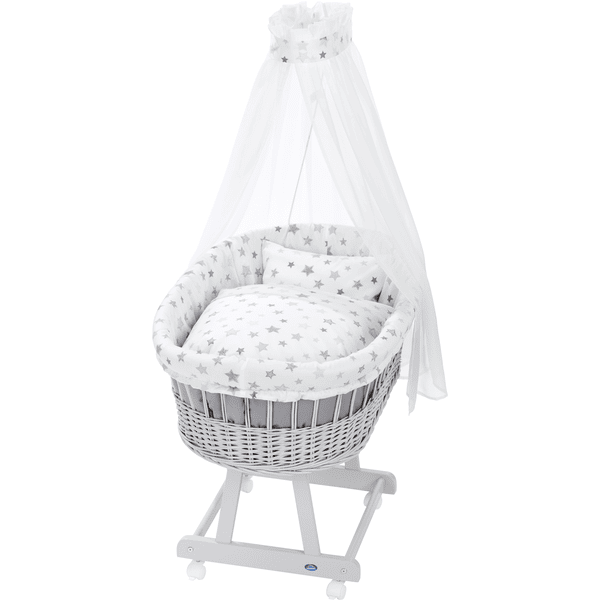 Weißes Babybett aus Weidenkorb