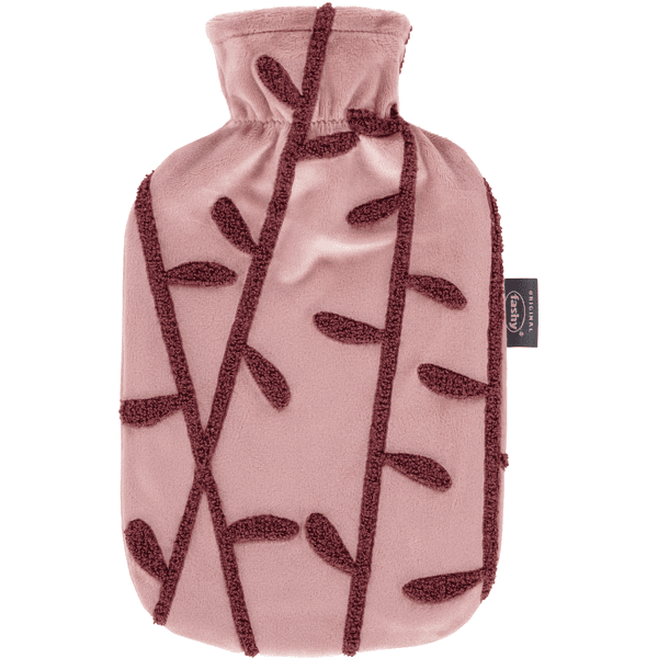 fashy® warmwaterkruik 2L met fleece hoes en 3-D borduursel in lichtrood