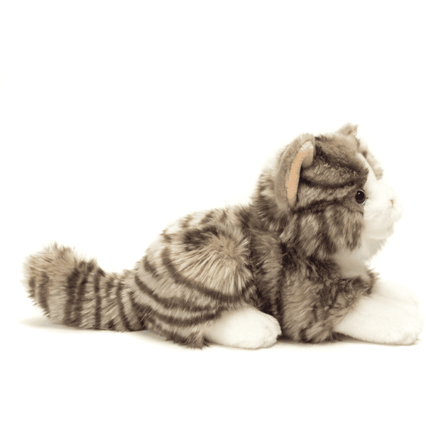 Chat Peluche couché tigré gris, 37cm [Jouet]