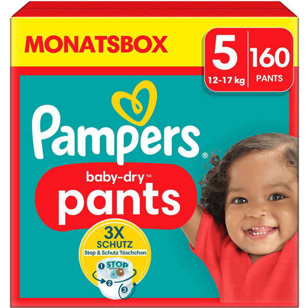 Pampers Pañales Baby-Dry, talla 5 Junior , 12-17kg, caja mensual (1 x 160 pañales)