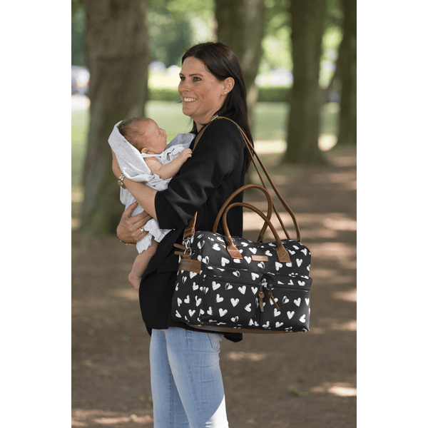 Kidzroom Sac langer coeurs blancs noirs noir roseoubleu.fr