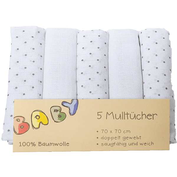 HÜTTE & CO Mulltücher 5er-Pack graue Punkte