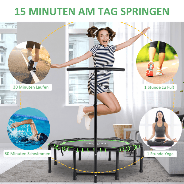 HOMCOM Fitness Trampolin mit H henverstellbarer Haltegriff schwarz