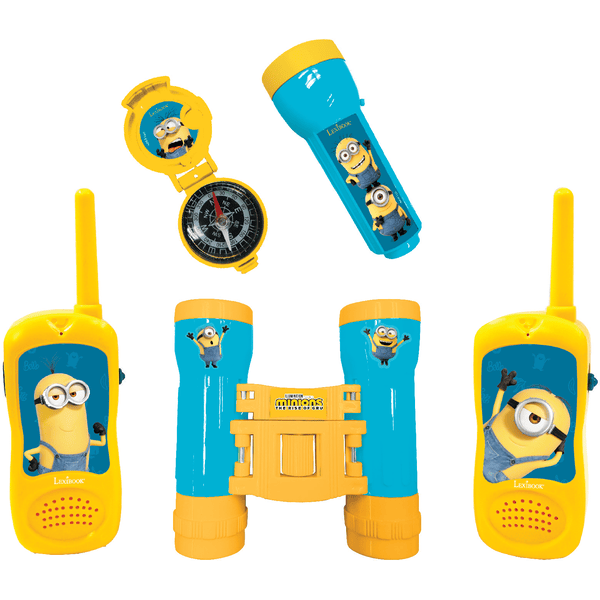 LEXIBOOK Minions eventyrsett med 2 walkie-talkier opp til 120 meter, kikkert, lommelykt og kompass