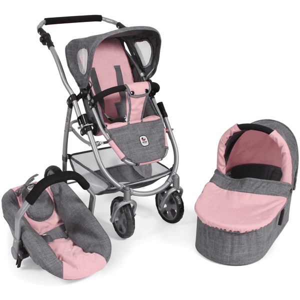 BAYER CHIC 2000 3 in 1 Kombi Puppenwagen EMOTION ALL IN grau-rosa