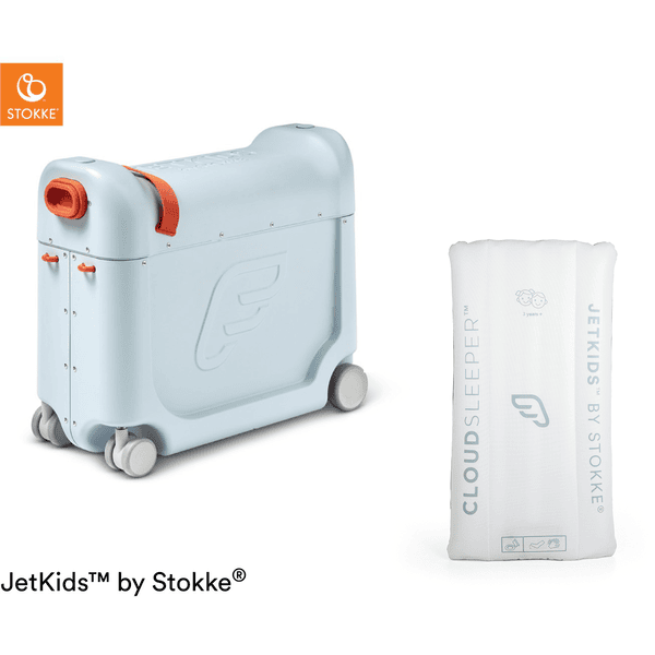 JETKIDS™ BY STOKKE® Aufsitzkoffer BedBox™ Blue Sky und Matratze CloudSleeper™ weiß