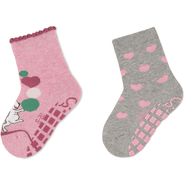 Sterntaler ABS sokken dubbel pak muis en hartjes roze melange 