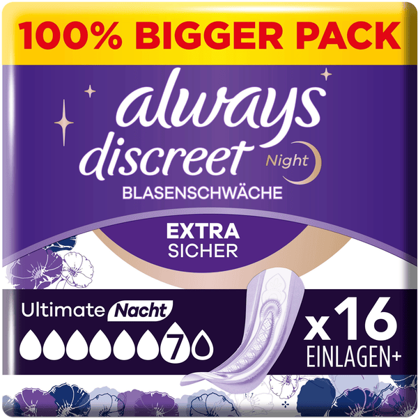 always discreet Inkontinenz-Einlagen, Ultimate Nacht Big Pack 16 Einlagen