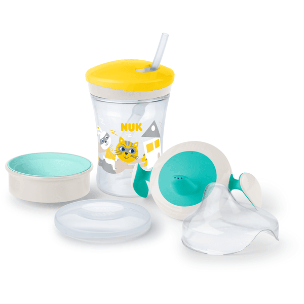 NUK Coffret tasse enfant embouts All-in-1 PP turquoise/jaune 230 ml