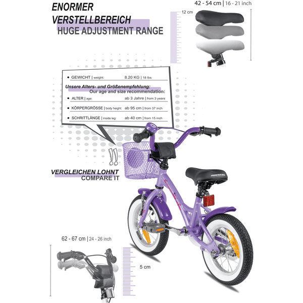 paling hybride Manuscript PROMETHEUS BICYCLES ® Kinderfiets 12" vanaf 3 jaar met zijwieltjes in paars  & wit | pinkorblue.be