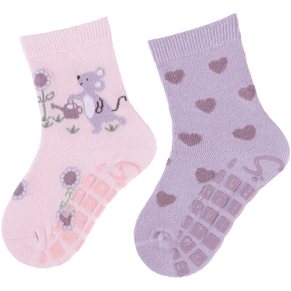 Sterntaler ABS sokken dubbelpak muis/ hartjes roze 
