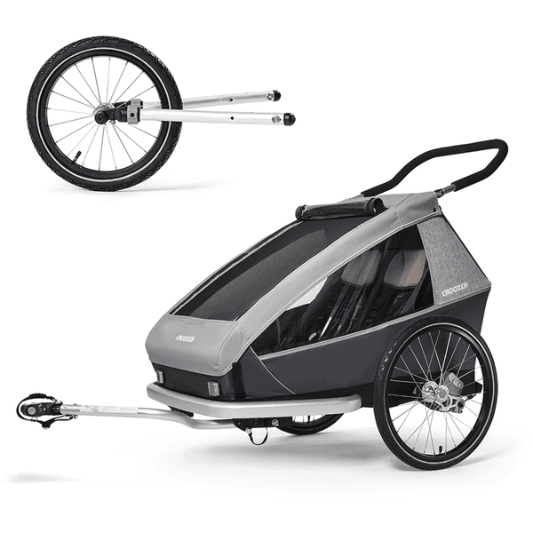 CROOZER Remolque para bicicleta Kid Keeke 2 Stone grey con Set jogger