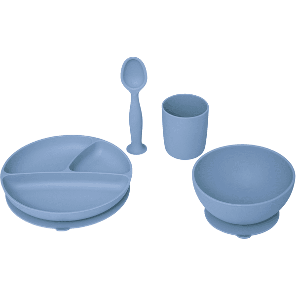 atmosphera Kit vaisselle enfant silicone bleu gris 4 pièces