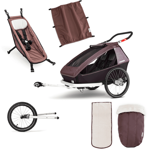 CROOZER Kinderfahrradanhänger Kid Vaaya 2 inklusive Babysitz Sonnenschutz Blossom Red und Jogger-Set