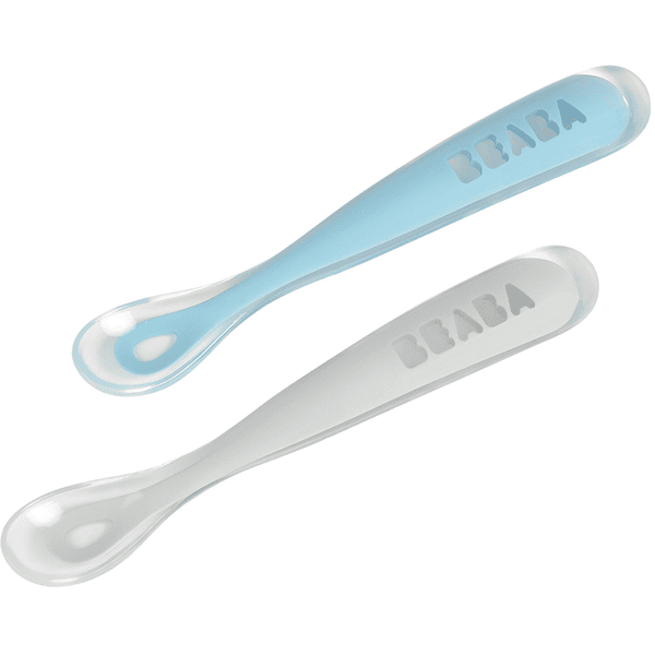 2 cucharas de aprendizaje de acero inoxidable y silicona sin BPA