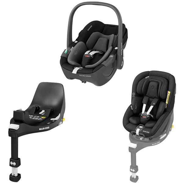 MAXI COSI Set Babyschale Pebble 360 Essential Black plus Kindersitz Pearl 360 Authentic Black plus Basisstation FamilyFix 360