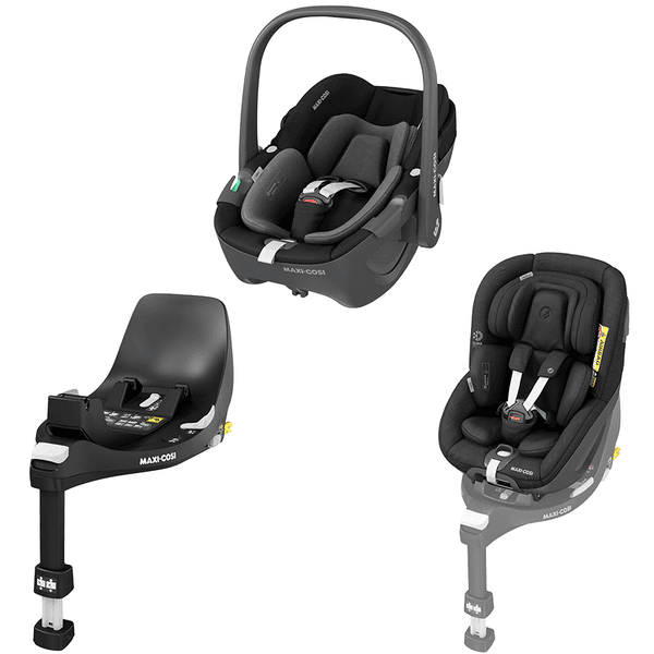 MAXI COSI Set silla portabebés Pebble 360 Essential Black con silla de coche Pearl 360 Authentic Black y base FamilyFix 360