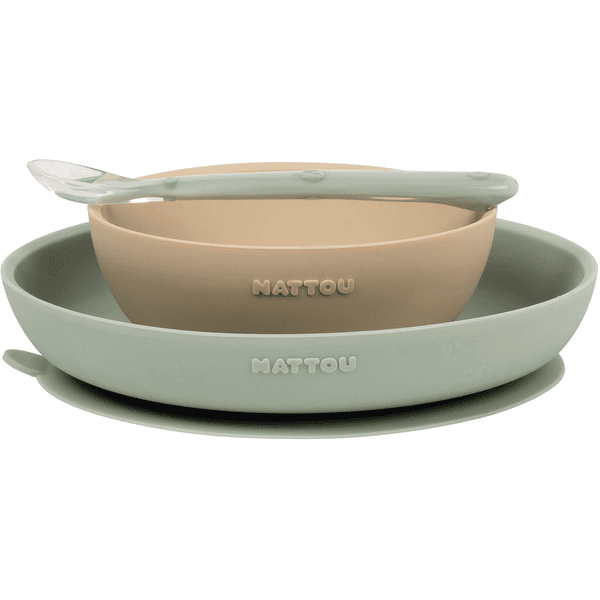 Nattou Kit vaisselle enfant sable/vert 3 pièces