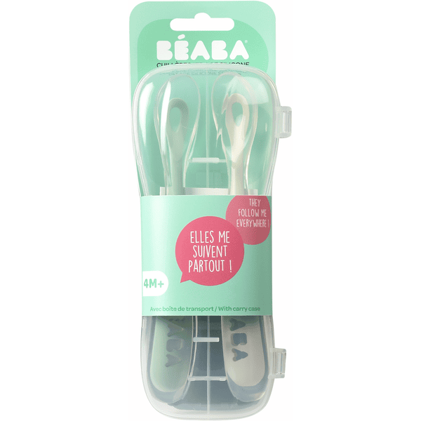 BEABA® Cuillère bébé 2e âge silicone gris velours/vert sauge lot de 2