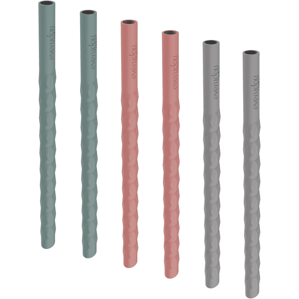 everyday Baby Paille enfant silicone gris/vert/rouge lot de 6