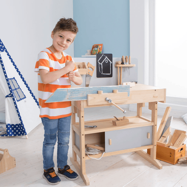 Ohuhu Juego de mesa de trabajo de herramientas: banco de trabajo de juguete  para niños, banco de herramientas de madera para taller, banco de trabajo
