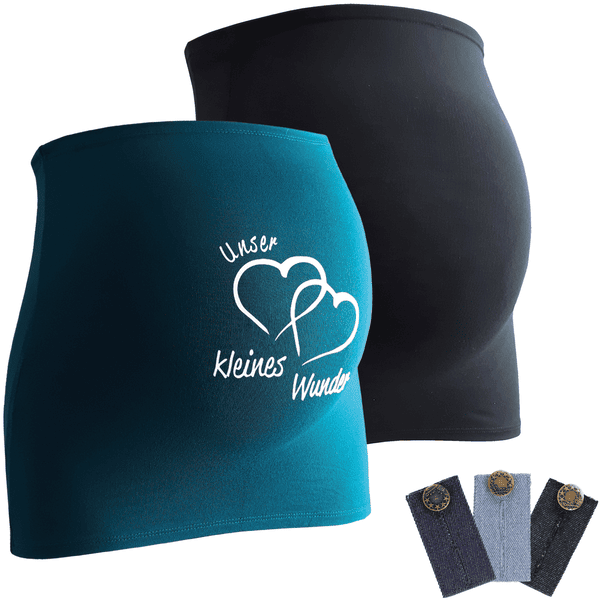 mamaband Bauchband 2er-Pack Unser kleines Wunder + 3er Pack Hosenerweiterung schwarz/petrol