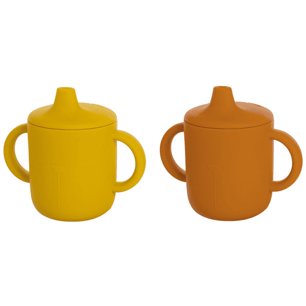 the cotton cloud Tasses enfant poignées Lili l'ours silicone, Cinnamon/Mustard lot de 2