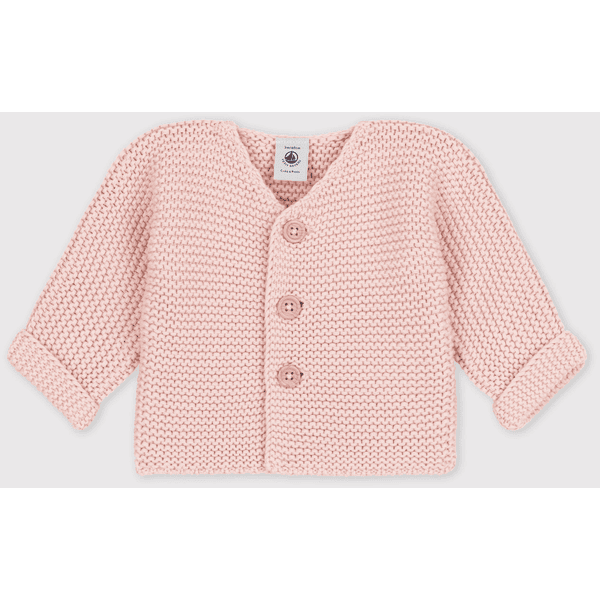 Petit Bateau Cardigan bébé tricot point mousse coton rose saline