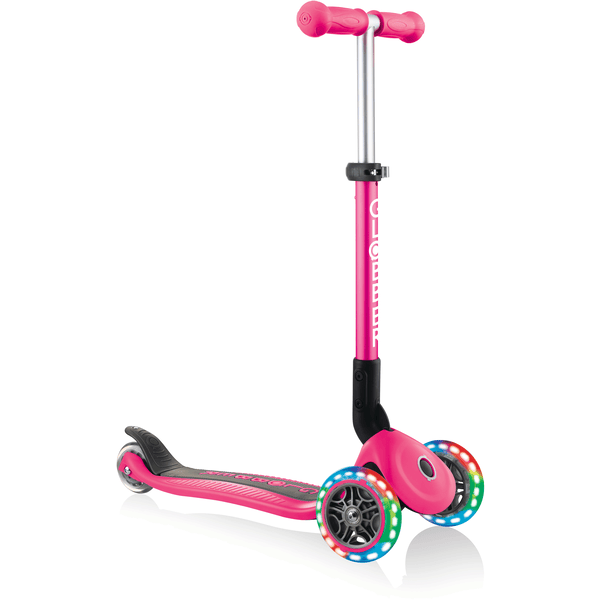 GLOBBER Trottinette enfant 3 roues évolutive pliable JUNIOR LIGHTS roues lumineuses sac à dos, fuchsia