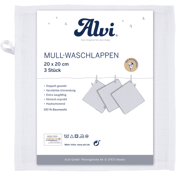 Alvi ® Gauze flannel 3-pack white 20 x 20 cm