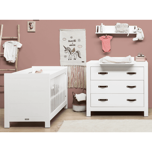 Bopita Babyzimmer Lucca 2-teilig 60 x 120 cm weiß mit Wickelaufsatz
