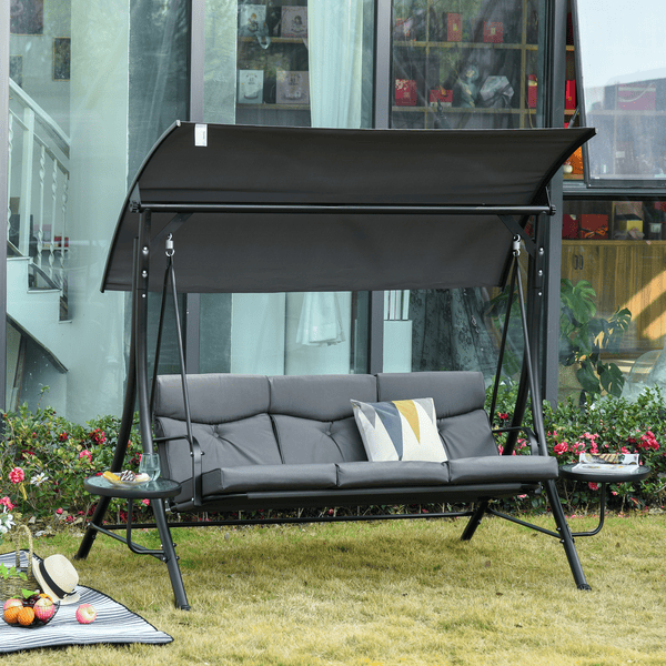 3-Sitzer schwarz grau, Sonnendach mit Outsunny Hollywoodschaukel verstellbarem
